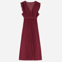 Texto Robes^Robe longue rouge foncé plissée BORDEAUX
