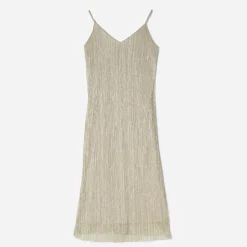 Texto Robes^Robe beige métallisé fines bretelles OR