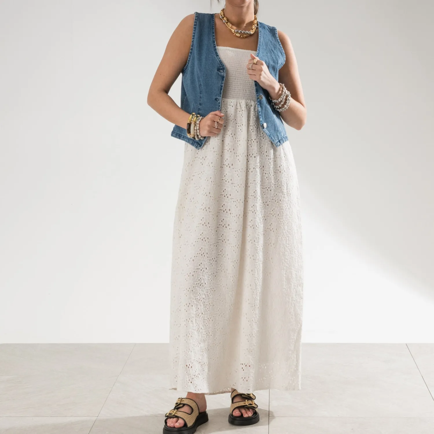 Texto Robes^Robe écrue en broderie anglaise ECRU