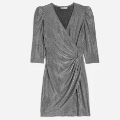 Texto Robes^Robe grise métallisée drapée ARGENT