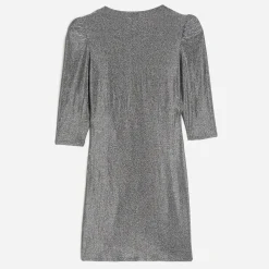 Texto Robes^Robe grise métallisée drapée ARGENT