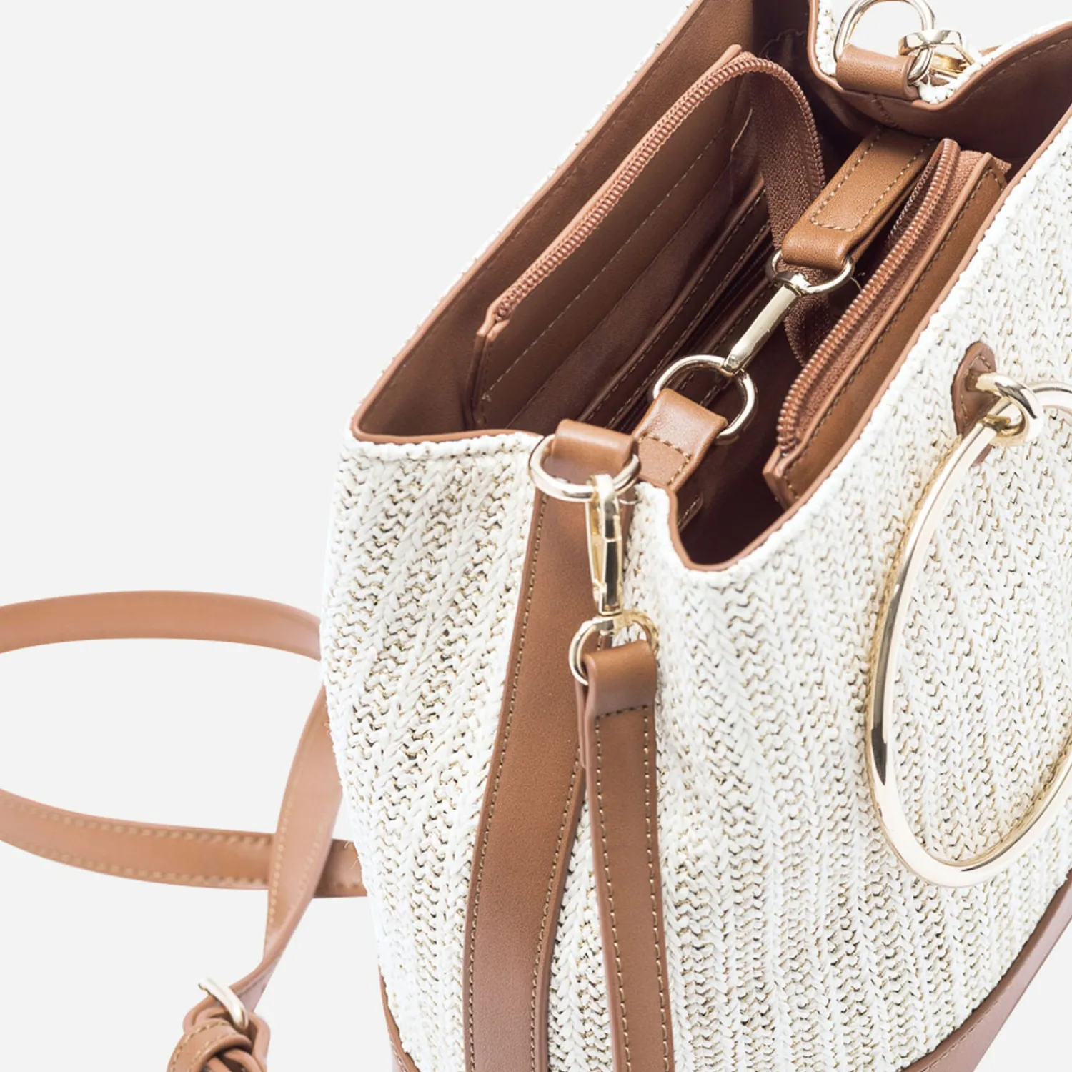 Eram Sacs À Main^Sac à main bi matière camel et effet tressé BEIGE