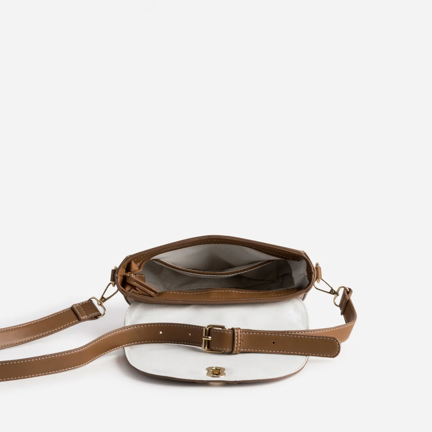 Eram Sacs À Main^Sac à main bi-matière cognac et textile BEIGE