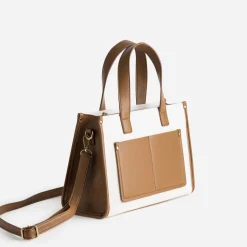 Eram Sacs À Main^Sac à main bi-matière cognac et BEIGE