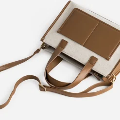 Eram Sacs À Main^Sac à main bi-matière cognac et BEIGE