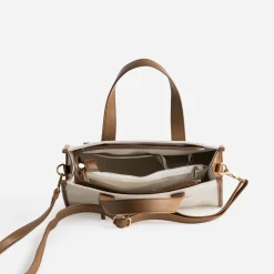 Eram Sacs À Main^Sac à main bi-matière cognac et BEIGE