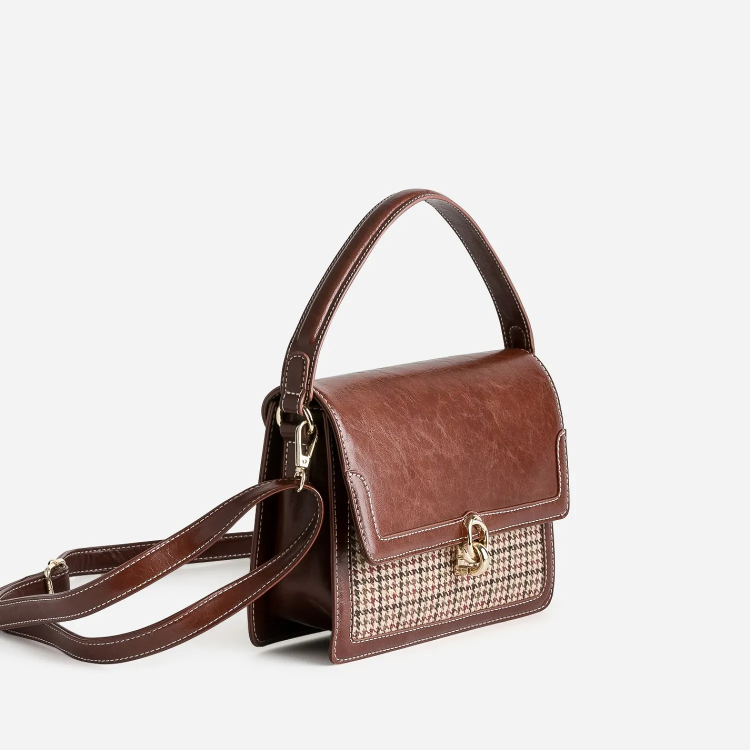 Eram Sacs À Main^Sac à main motif pied-de-poule COGNAC