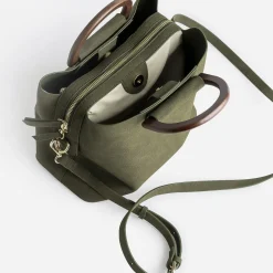 Eram Sacs À Main^Sac à main trois compartiments anse effet bois KAKI