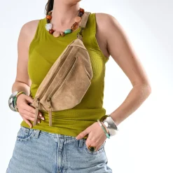 Texto Capsule Maroquinerie Cuir|Sacs Bananes & Bandoulières^Sac banane cuir velours BEIGE