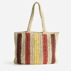 Eram Sacs Cabas^Sac beige paille papier motif rayures MULTICOLORE