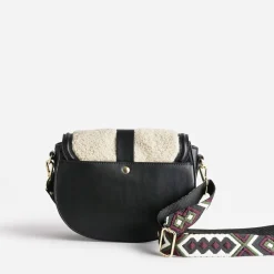 Texto Sacs À Main^Sac besace avec rabat tissu Sherpa NOIR