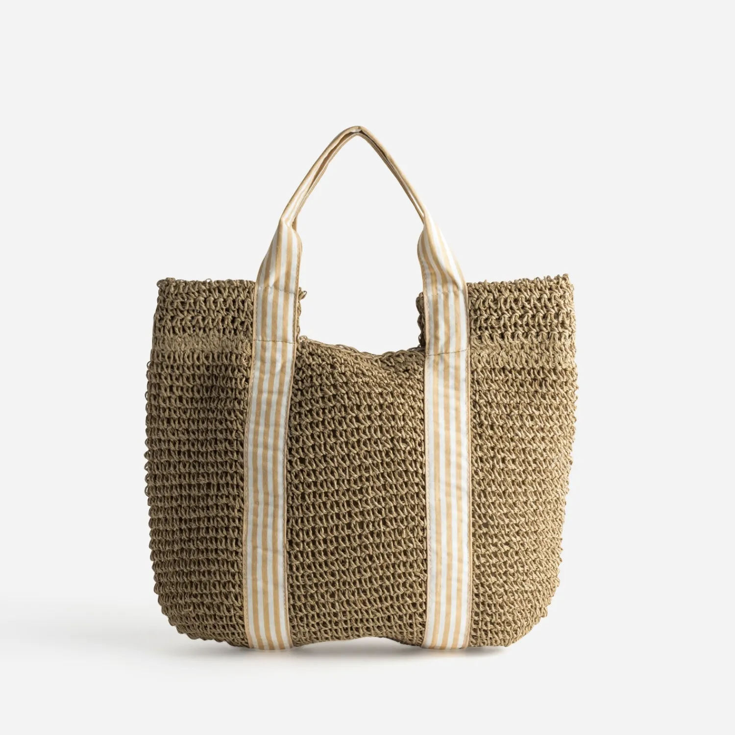 Eram Sacs À Main^Sac cabas paille papier anses rayées BEIGE