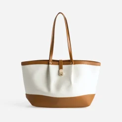 Eram Sacs Cabas^Sac cabas toile bi-matière cognac BEIGE