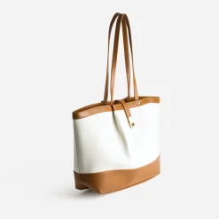 Eram Sacs Cabas^Sac cabas toile bi-matière cognac BEIGE