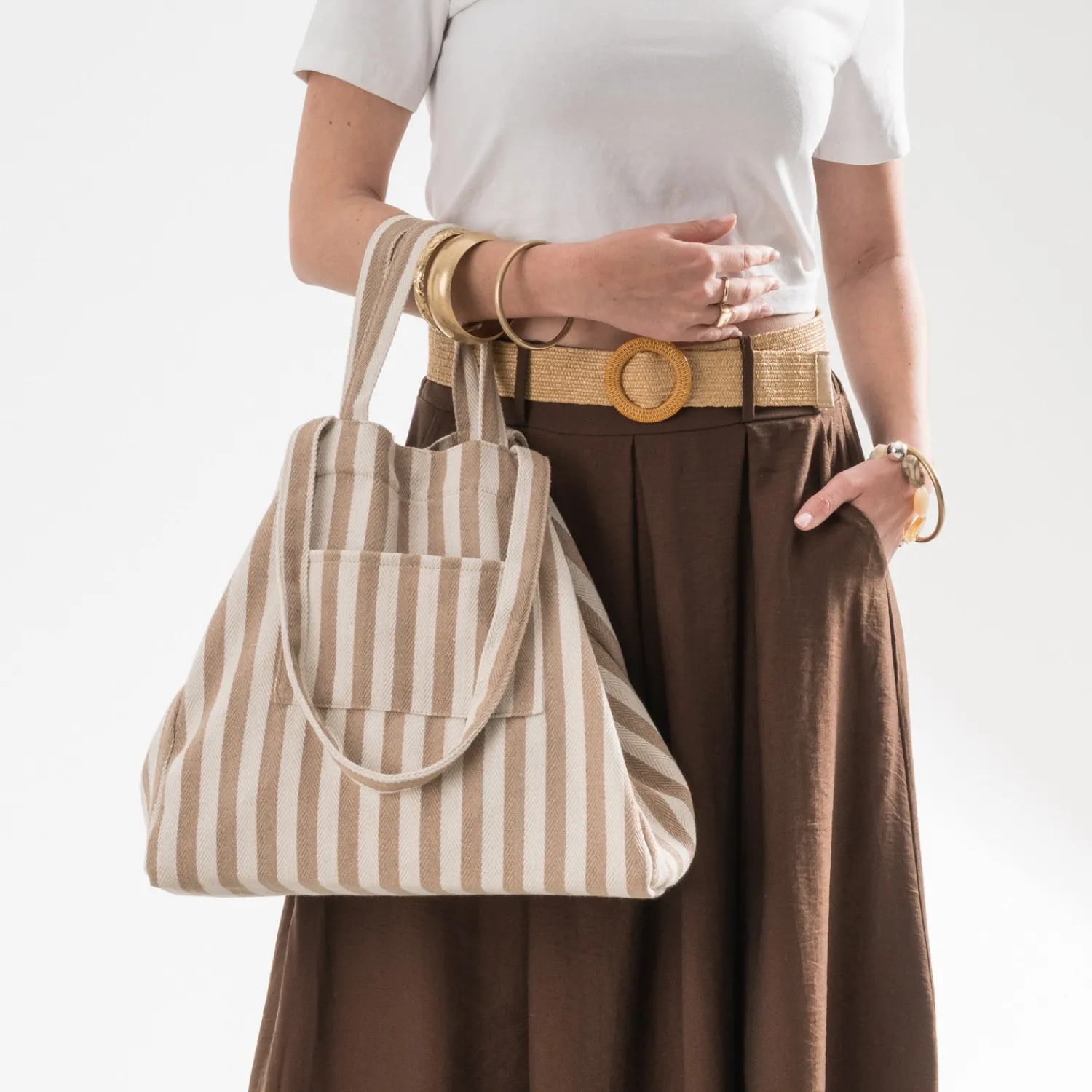 Eram Sacs Cabas^Sac cabas écru rayures s BEIGE