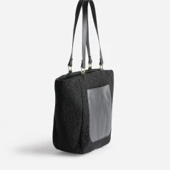 Eram Sacs Cabas^Sac cabas tissu Sherpa avec poche NOIR