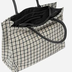 Texto Sacs Cabas^Sac cabas , écru et noir à carreaux BEIGE