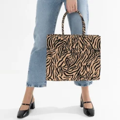 Texto Sacs Cabas^Sac cabas beige foncé à motif zébré NOIR