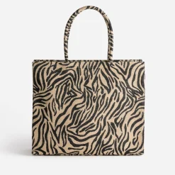 Texto Sacs Cabas^Sac cabas beige foncé à motif zébré NOIR