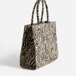 Texto Sacs Cabas^Sac cabas beige foncé à motif zébré NOIR