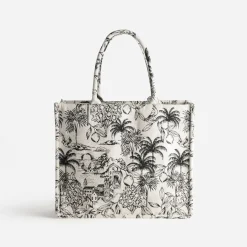 Texto Sacs Cabas^Sac cabas beige jacquard motif villages NOIR