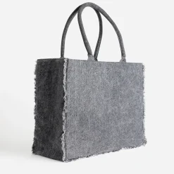 Texto Sacs Cabas^Sac cabas effet denim frangé GRIS