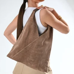 Texto Capsule Maroquinerie Cuir|Sacs Cabas^Sac hobo cuir velours TAUPE