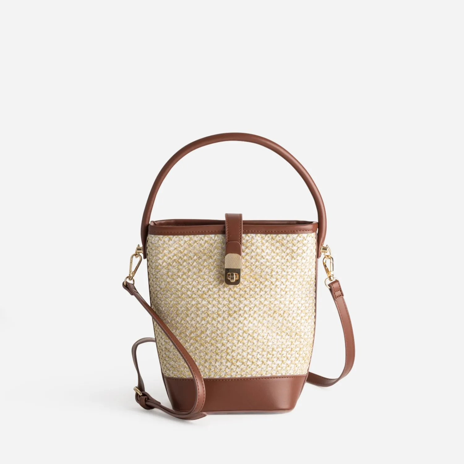 Eram Sacs À Main^Sac seau paille papier et camel BEIGE