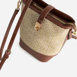 Eram Sacs À Main^Sac seau paille papier et camel BEIGE