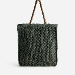 Texto Sacs Cabas^Sac crochet et anses perles bois VERT