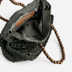 Texto Sacs Cabas^Sac crochet et anses perles bois VERT