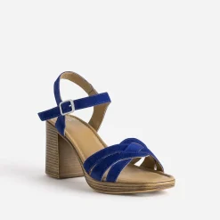 Eram Sandales^Sandale à talon roi cuir velours BLEU
