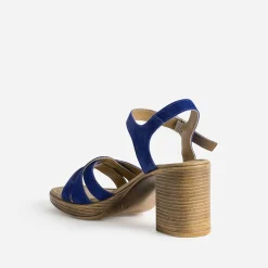 Eram Sandales^Sandale à talon roi cuir velours BLEU