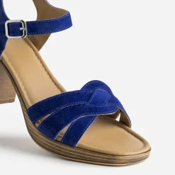 Eram Sandales^Sandale à talon roi cuir velours BLEU