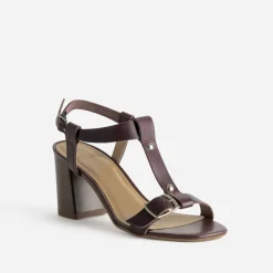 Eram Sandales^Sandale à talon cuir bride en T BORDEAUX