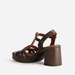 Eram Sandales^Sandale à talon cuir effet python MARRON