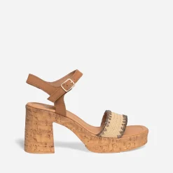 Texto Sandales^Sandale à talon clair cuir velours MARRON