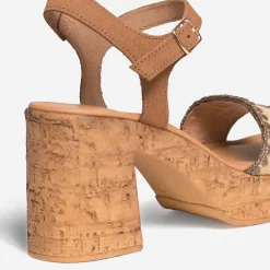 Texto Sandales^Sandale à talon clair cuir velours MARRON