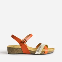 Eram Sandales^Sandale anatomique et dorée en cuir ORANGE
