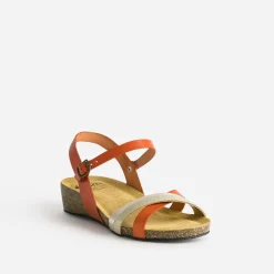 Eram Sandales^Sandale anatomique et dorée en cuir ORANGE