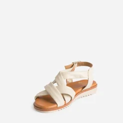 Eram Sandales^Sandale beige clair en cuir souple éco-conçu ECRU