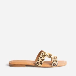 Eram Mules/Tongs|Sandales^Sandale beige cuir motif léopard et anneau IMPRIME