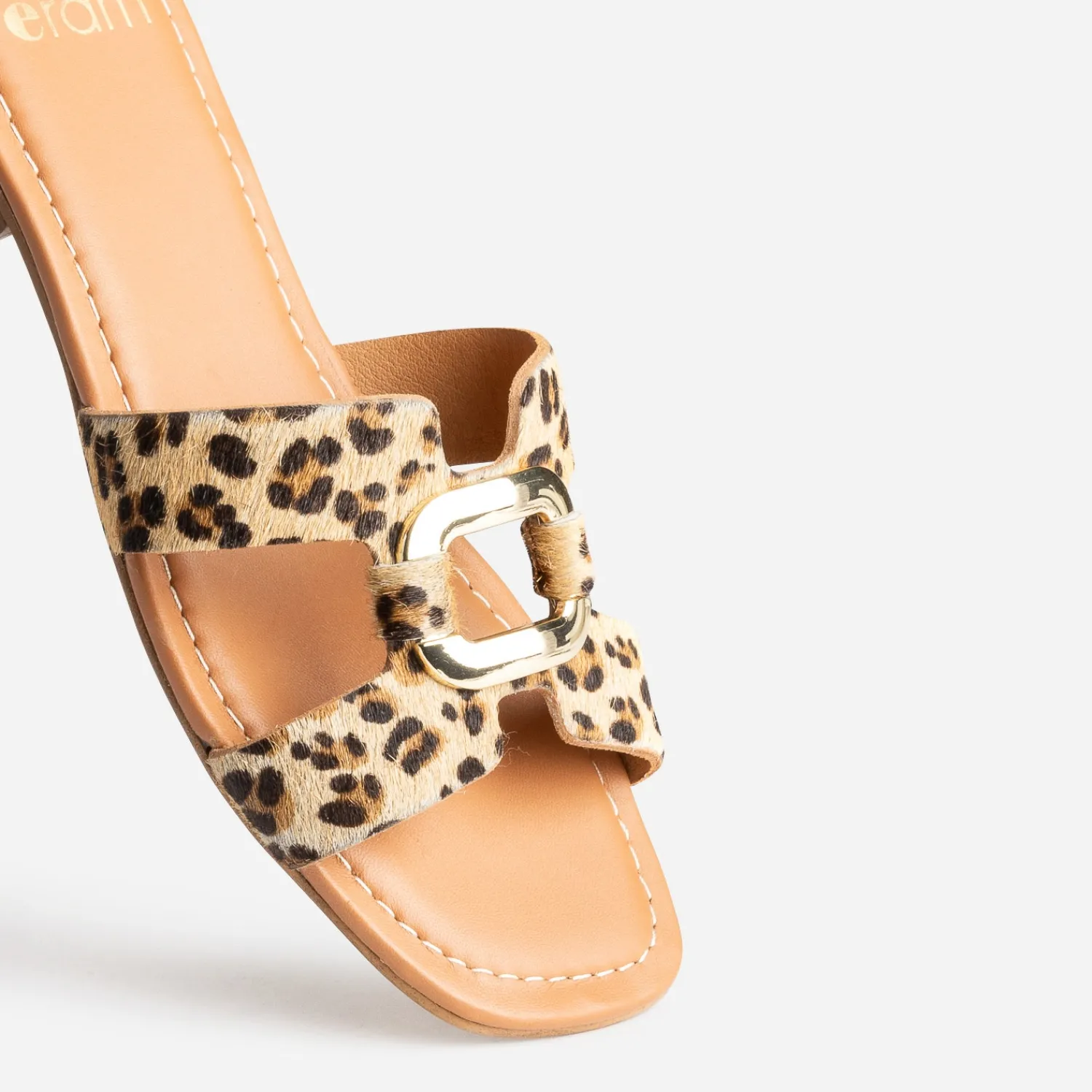 Eram Mules/Tongs|Sandales^Sandale beige cuir motif léopard et anneau IMPRIME