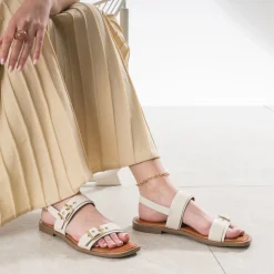 Eram Sandales^Sandale blanche cuir trois boucles NOIR