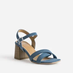 Eram Sandales^Sandale e cuir velours à talon BLEU