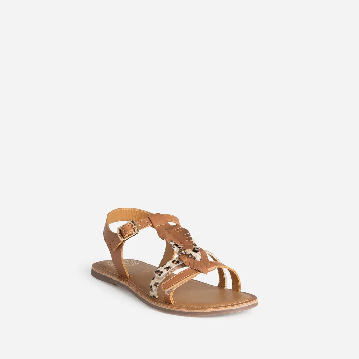 Buggy Sandales^Sandale cuir décor plumes CAMEL