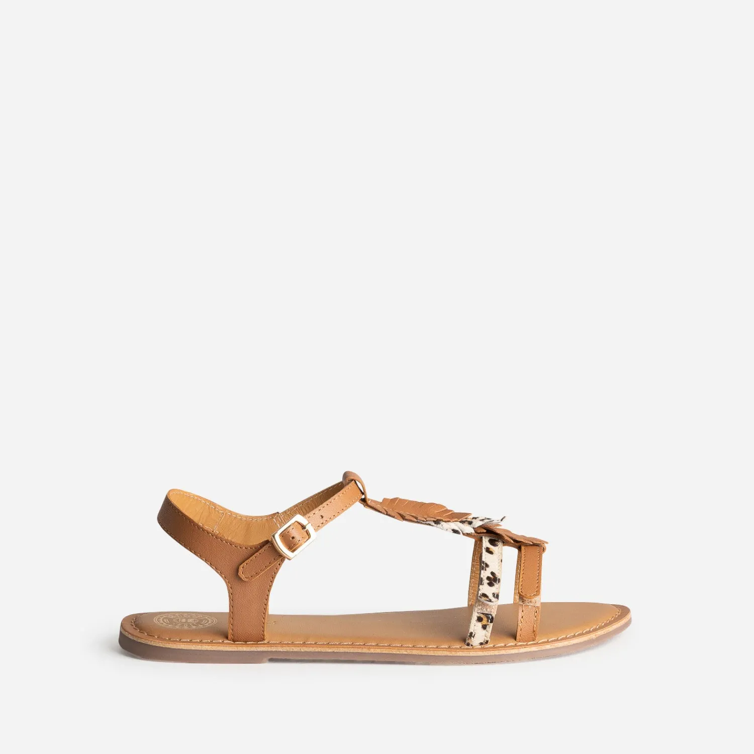 Buggy Sandales^Sandale cuir décor plumes CAMEL