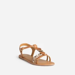 Buggy Sandales^Sandale cuir décor plumes CAMEL