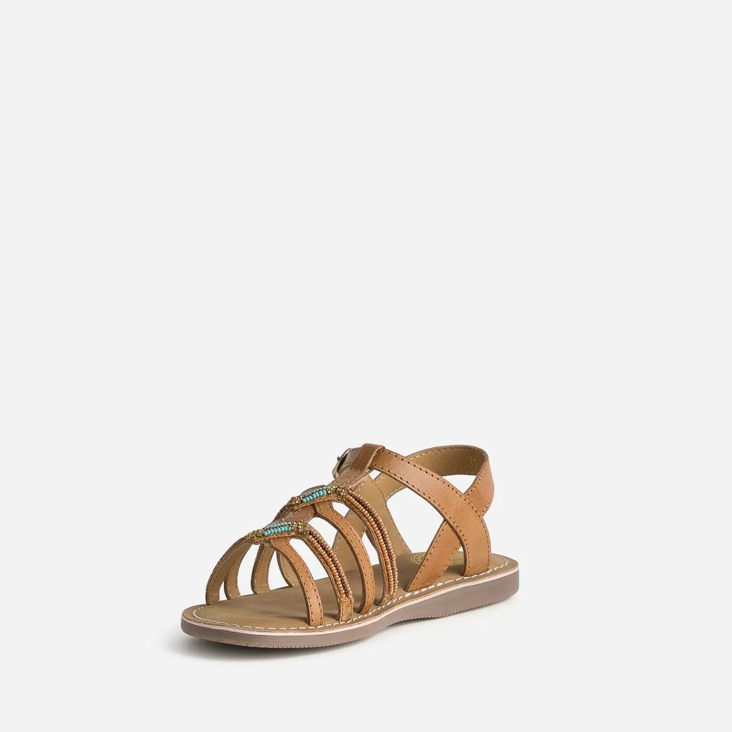 Buggy Sandales^Sandale cuir brodé perles CAMEL