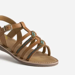 Buggy Sandales^Sandale cuir brodé perles CAMEL